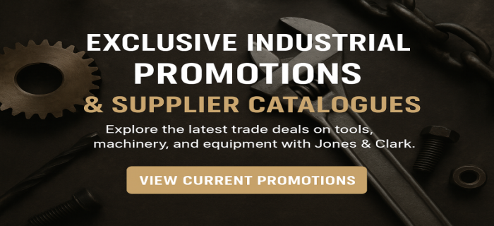 Industrial tools and equipment with supplier catalogues – Jones & Clark promotions showcasing leading UK brands and seasonal offers.